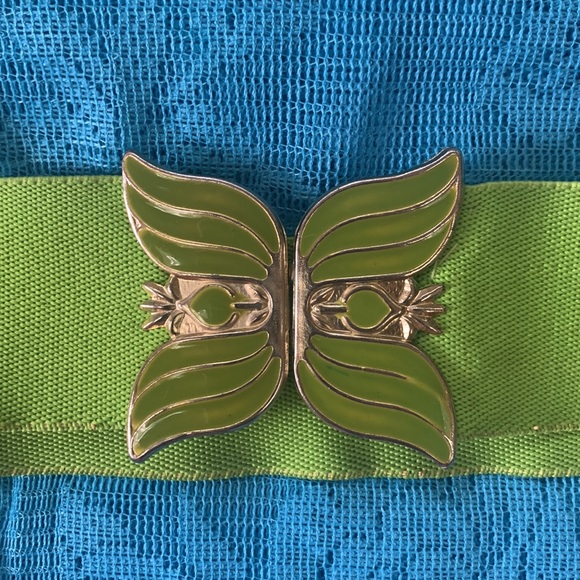 Vintage 80’s lime green elastic belt with metal clasp clip - Picture 2 of 2